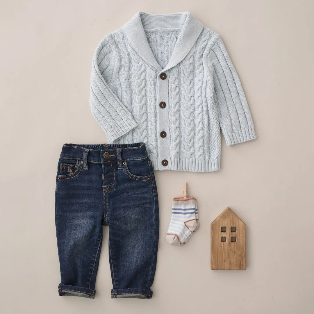 Pale Blue Horseshoe Cable Knit Baby Cardigan