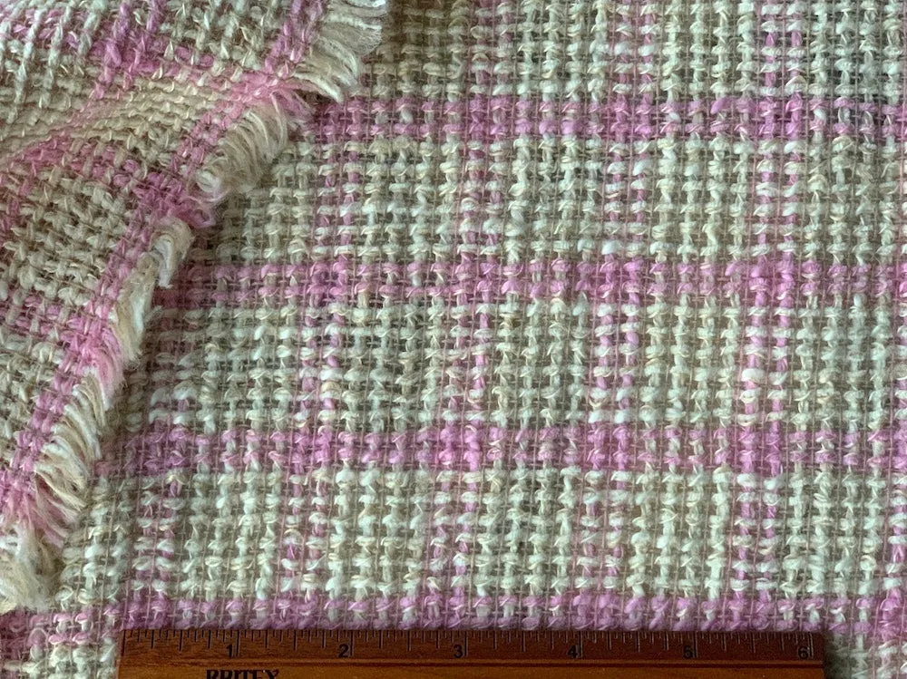 Peppermint Plaid Hemp & Silk Blend Bouclé  (Made in Italy)