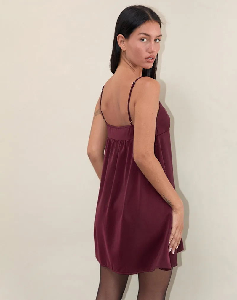 Rafaila Mini Slip Dress in Satin Burgundy