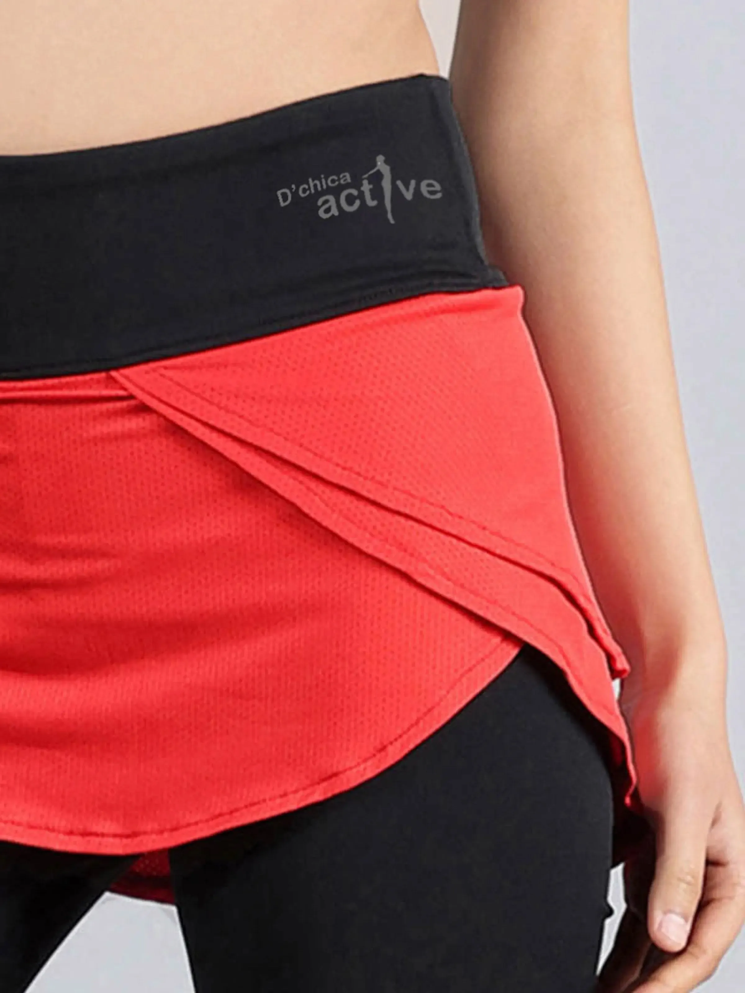 Red High Waist Capri With Attached Skirts & Pocket