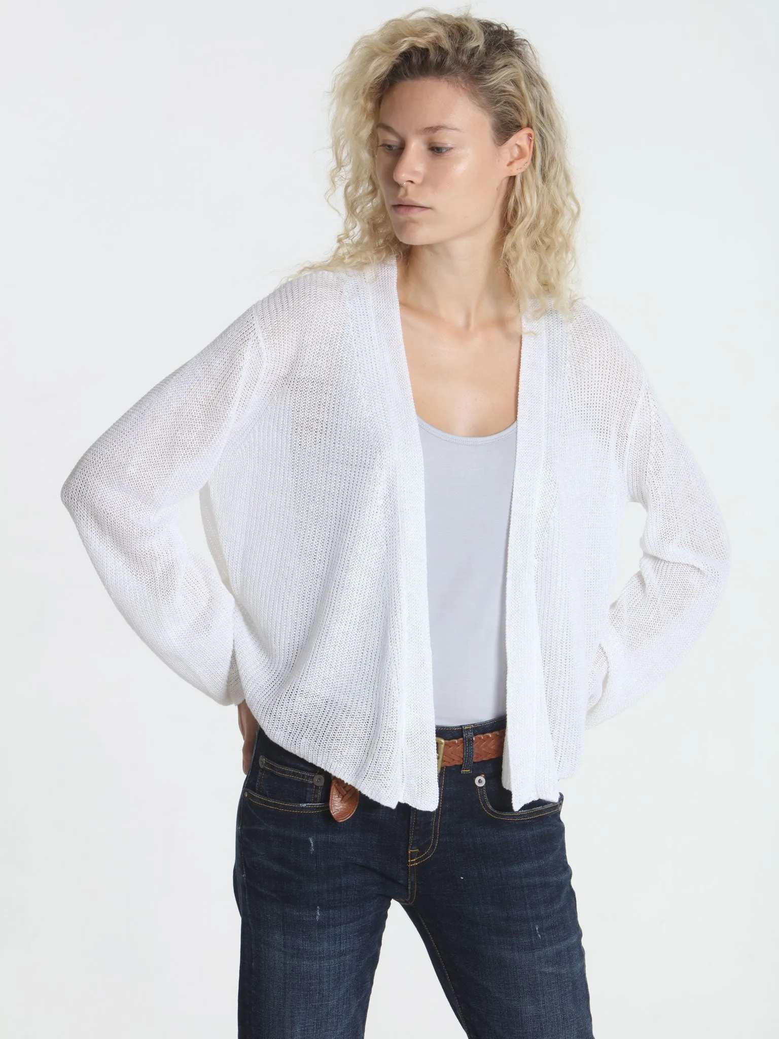 Ribbed Relax Cardigan - White