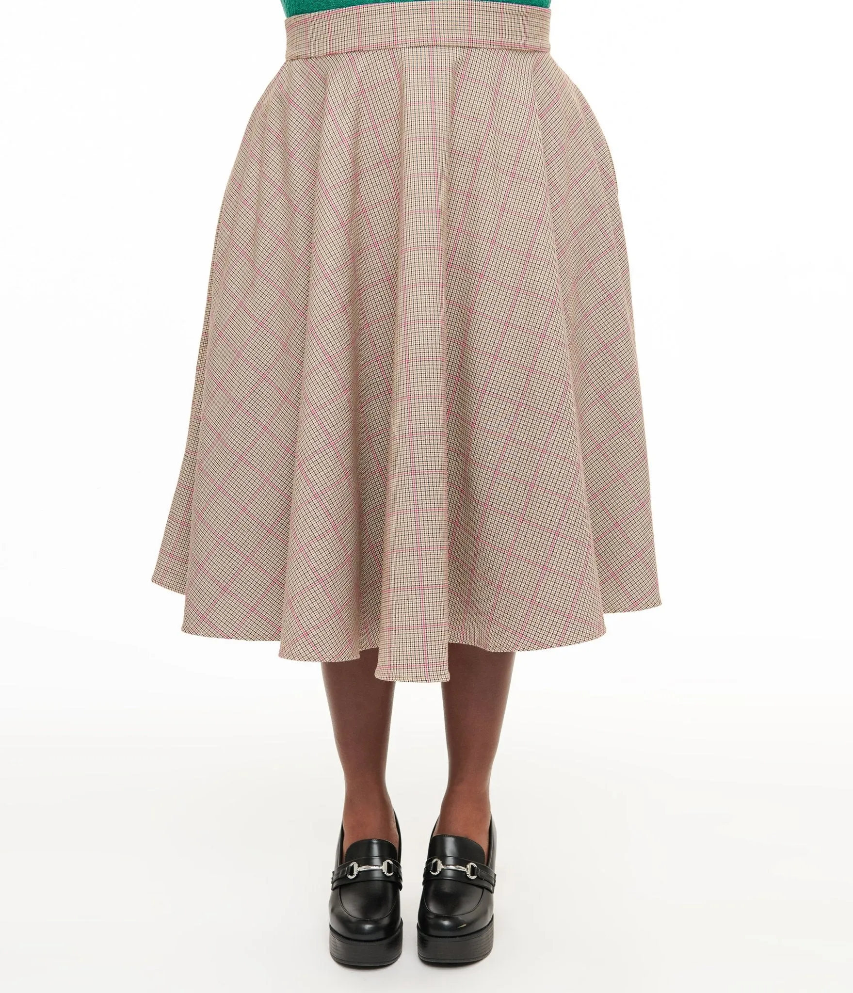 Royal Monk Plus Size 1950s Pink Check Florence Swing Skirt