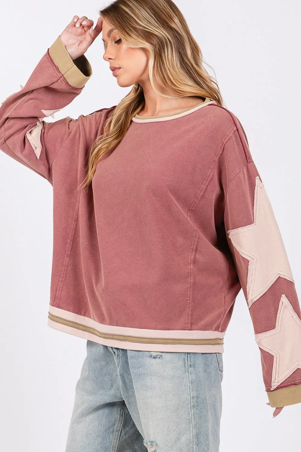 SAGE   FIG French Terry Star Applique Patch Sweatshirt