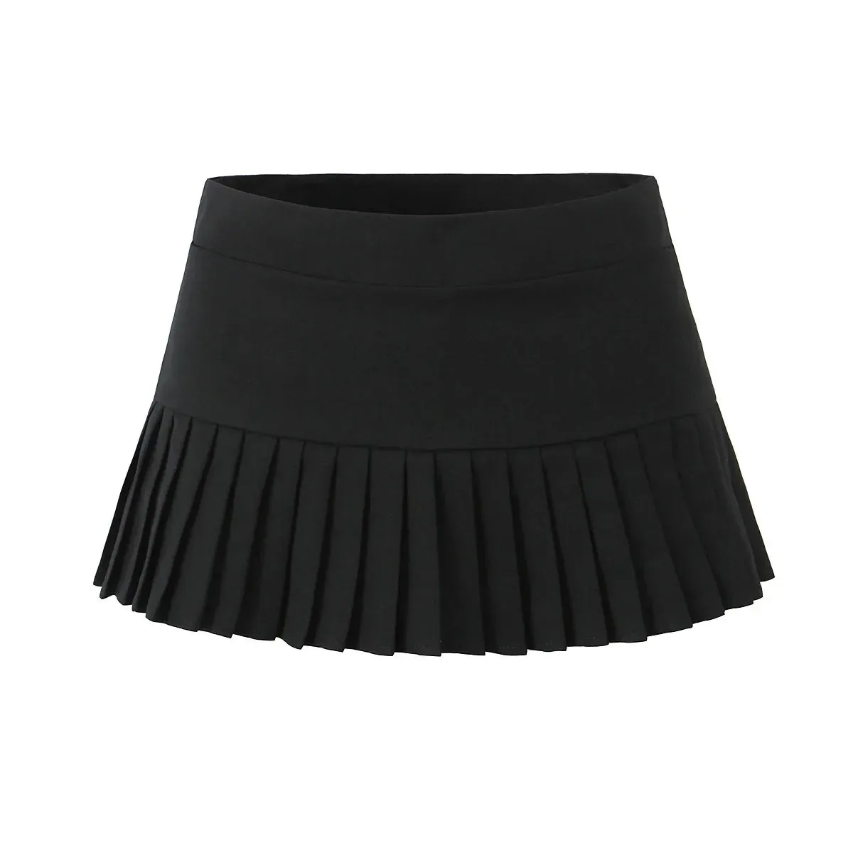 Solid Pleated Low Charming Waist Short Skirt