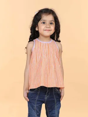 Stripe Orange Cotton Aashi Top Girls (6 Months-12 Years)