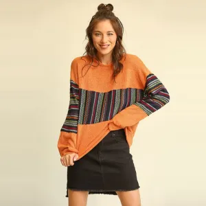 Striped-Block Pullover Sweater