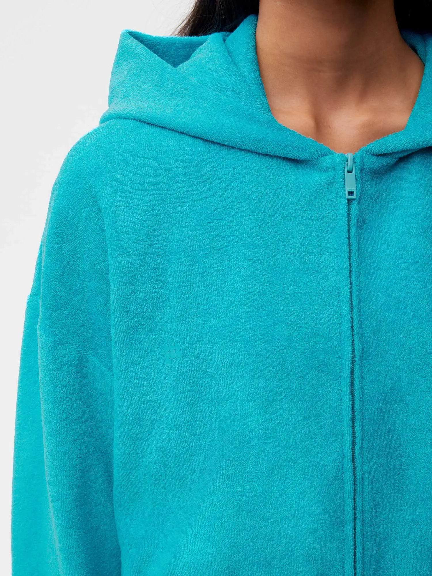 Towelling Zipped Hoodie—peacock blue