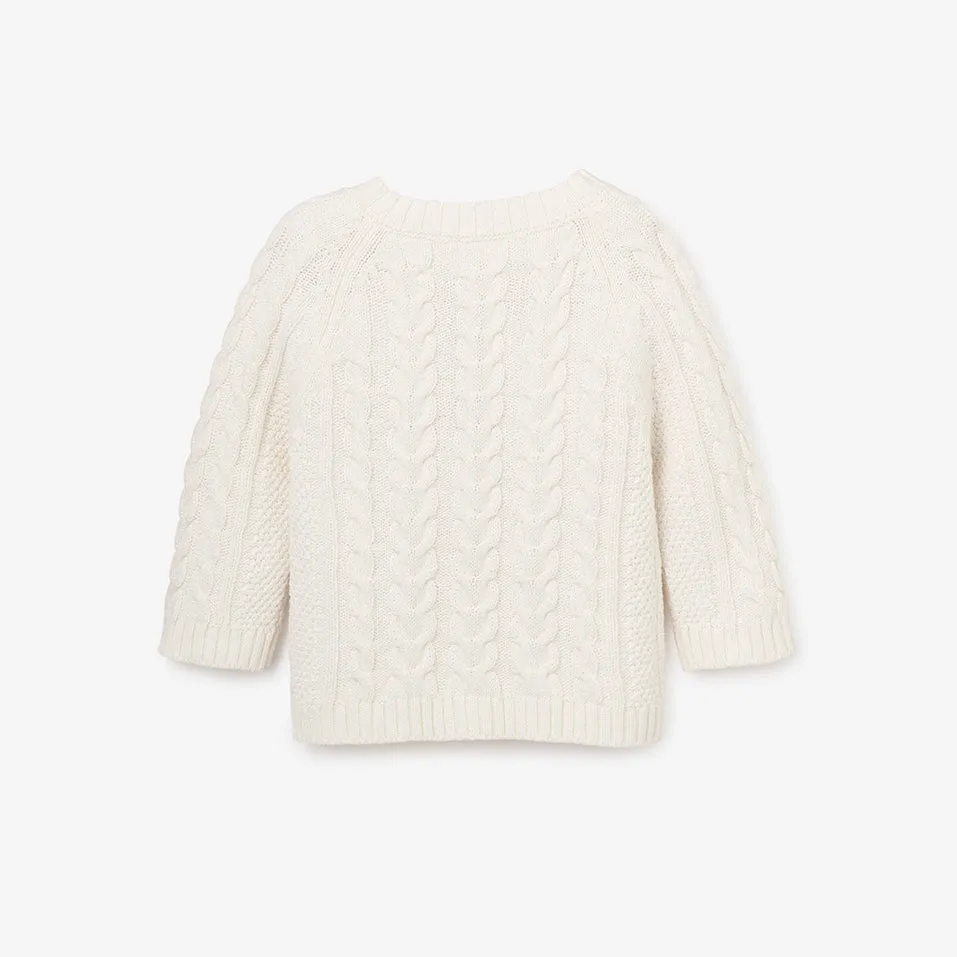 Whisper White Horseshoe Cable Knit Baby Cardigan